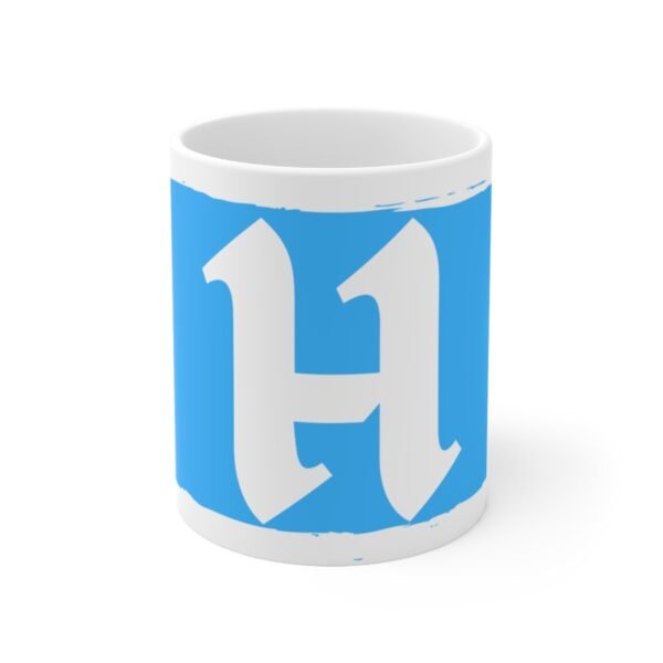 Blue H Ceramic Coffee Cups, 11oz, 15oz