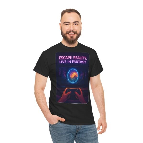 Fantasy Portal Gamer T-shirt - Escape Reality, Live in Fantasy (Front)