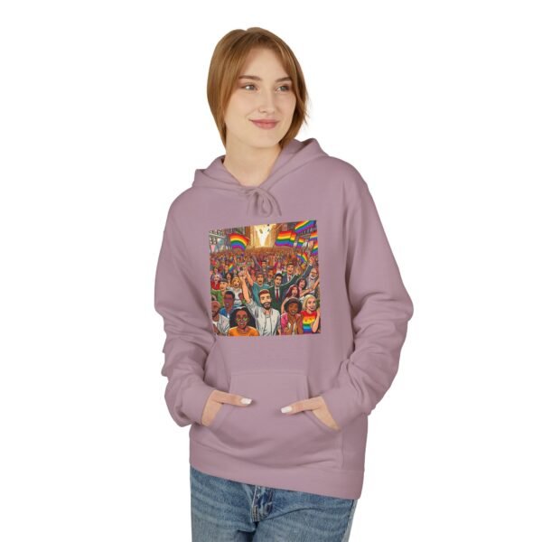 Pride Celebration Hoodie, Unisex Midweight Fleece, LGBTQ+ Apparel, Soft Cozy Sweatshirt, Rainbow Graphic, Equality Gift