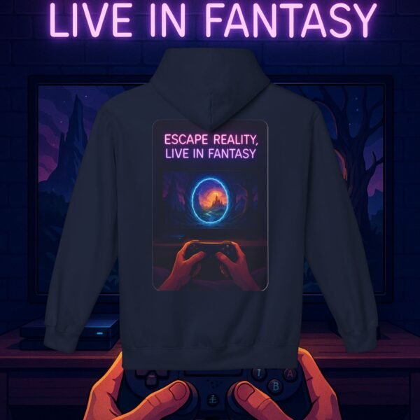 Fantasy Portal Gamer Fleece Hoodie - Escape Reality, Live in Fantasy - Image 18