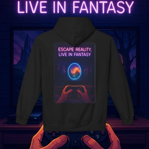Fantasy Portal Gamer Fleece Hoodie - Escape Reality, Live in Fantasy - Image 6