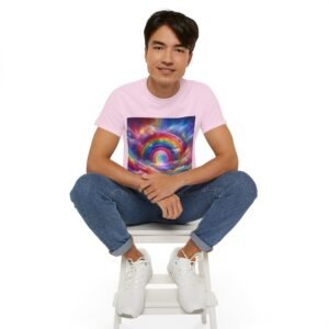 Colorful Rainbow Clouds Unisex Cotton Tee, Vibrant Graphic Tee, Casual Wear, Gift for Friends, Summer Vibes, Festival Shirt