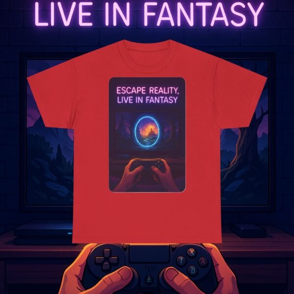 Fantasy Portal Gamer T-shirt - Escape Reality, Live in Fantasy (Front) - Image 36